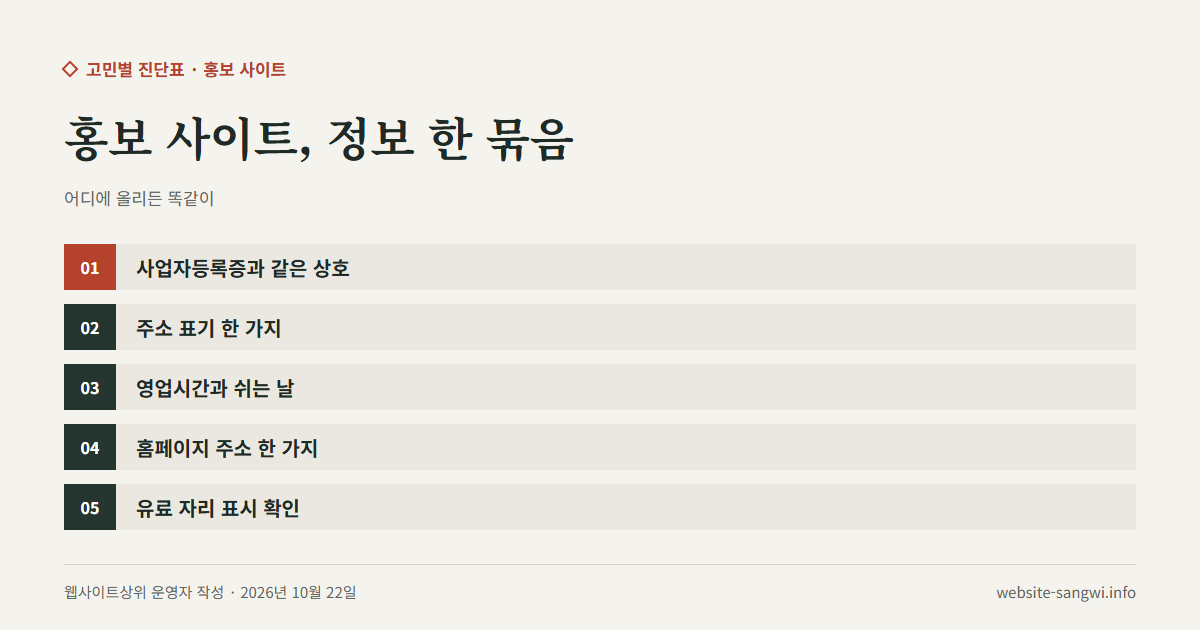 홍보 사이트에 올리기 전 맞출 정보 한 묶음을 적은 도식